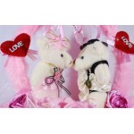 Cute Valentine Kissing Teddy Couple Bears on a Pink Handle Heart